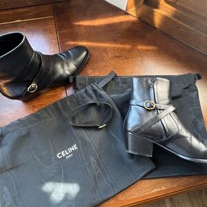 Celine Black Leather Belt with Gold Buckle